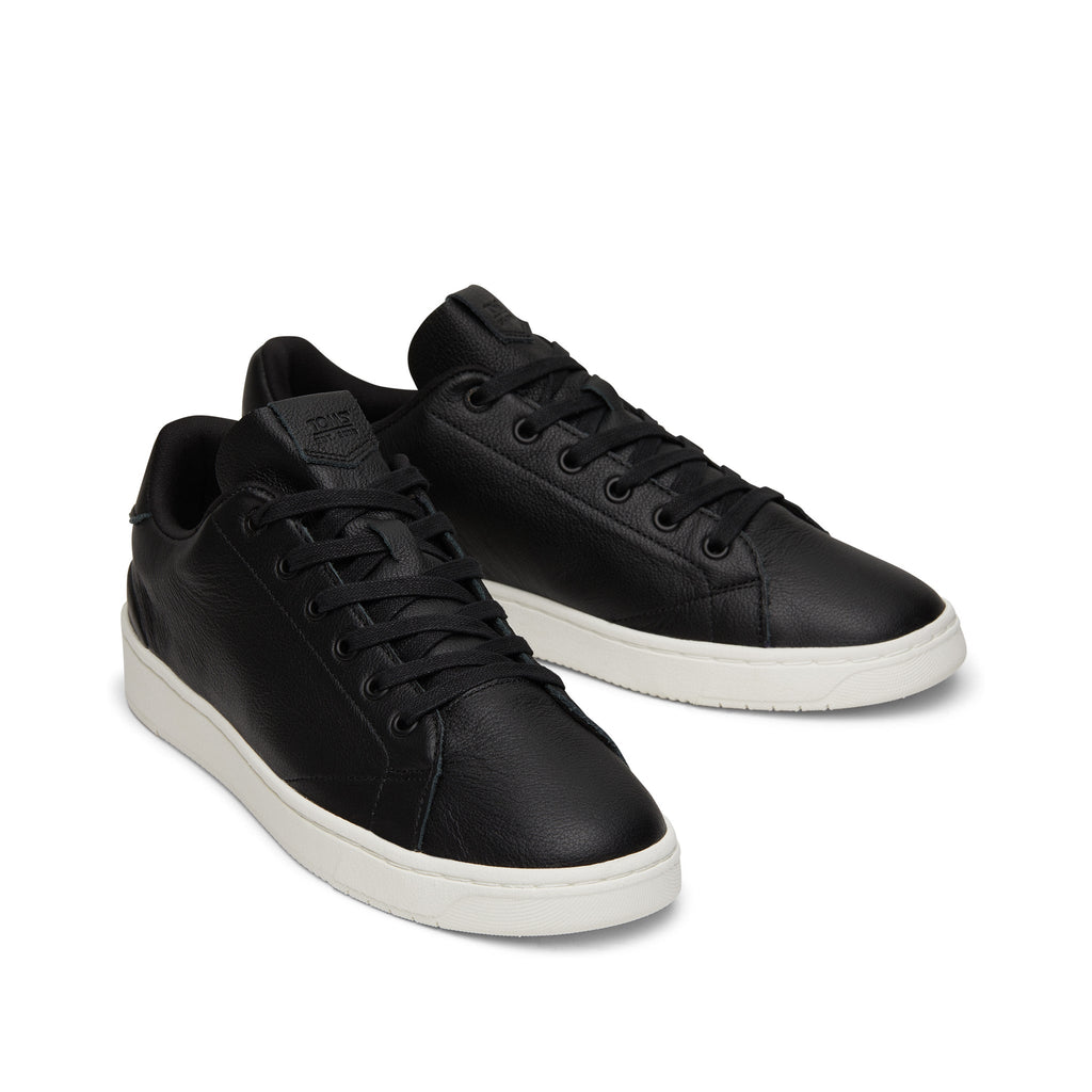 TRVL LITE Black Leather Lace-Up Sneaker Front View