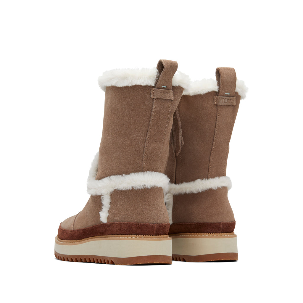 Makenna Taupe Water Resistant Faux Fur Boot Back View