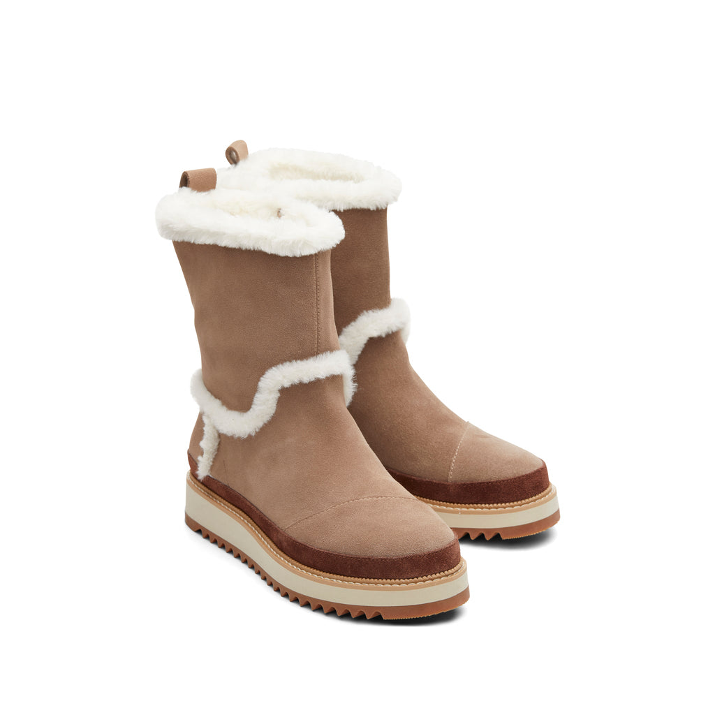 Makenna Taupe Water Resistant Faux Fur Boot Front View