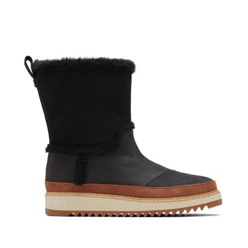 Makenna Black Water Resistant Faux Fur Boot Side View