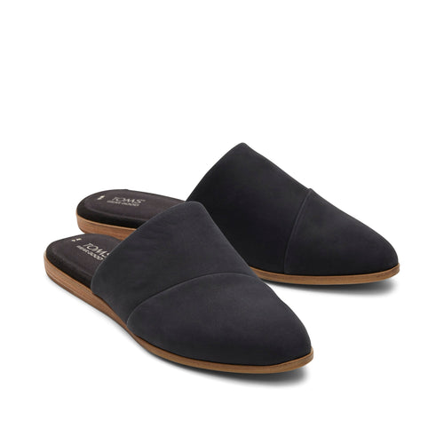 Jade Black Leather Slip On Flat Front View