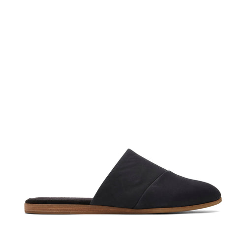 Jade Black Leather Slip On Flat Side View