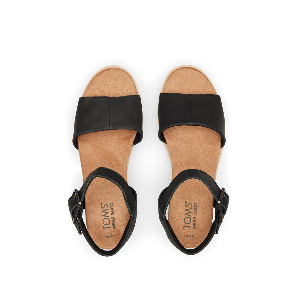 Diana Black Leather Wedge Sandal Top View