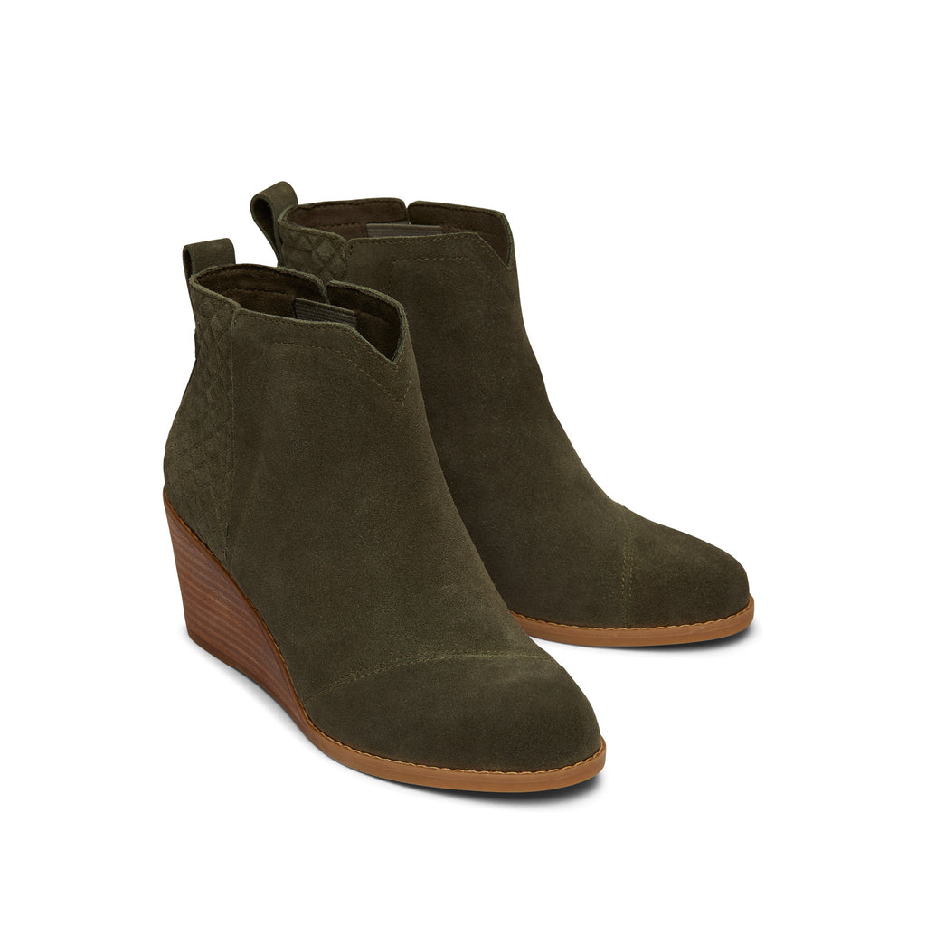 Clare Olive Suede Wedge Boot Front View