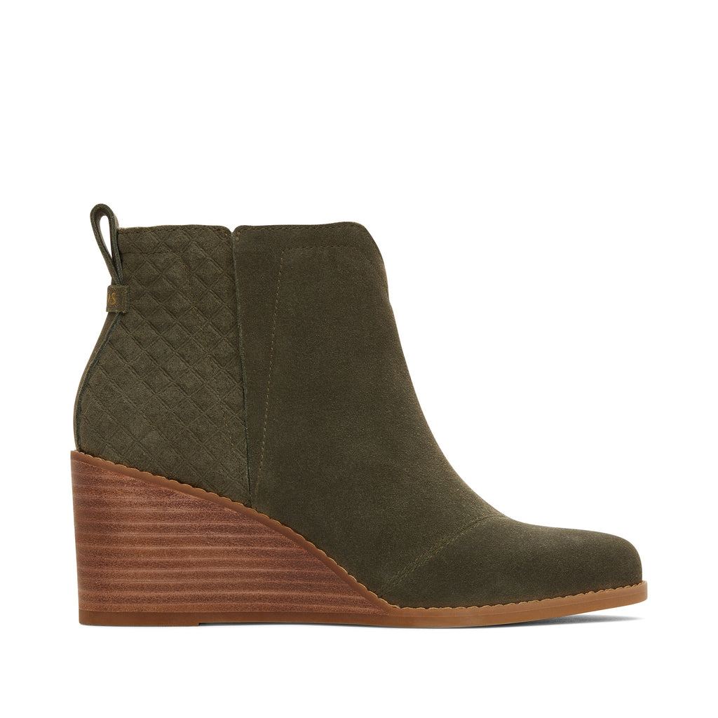 Clare Olive Suede Wedge Boot Side View