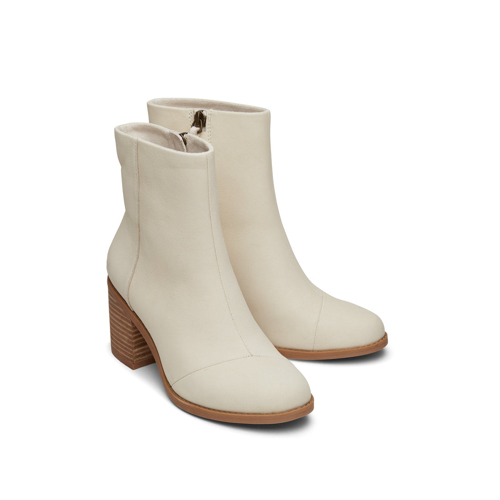 Evelyn Light Sand Leather Heeled Boot Front View