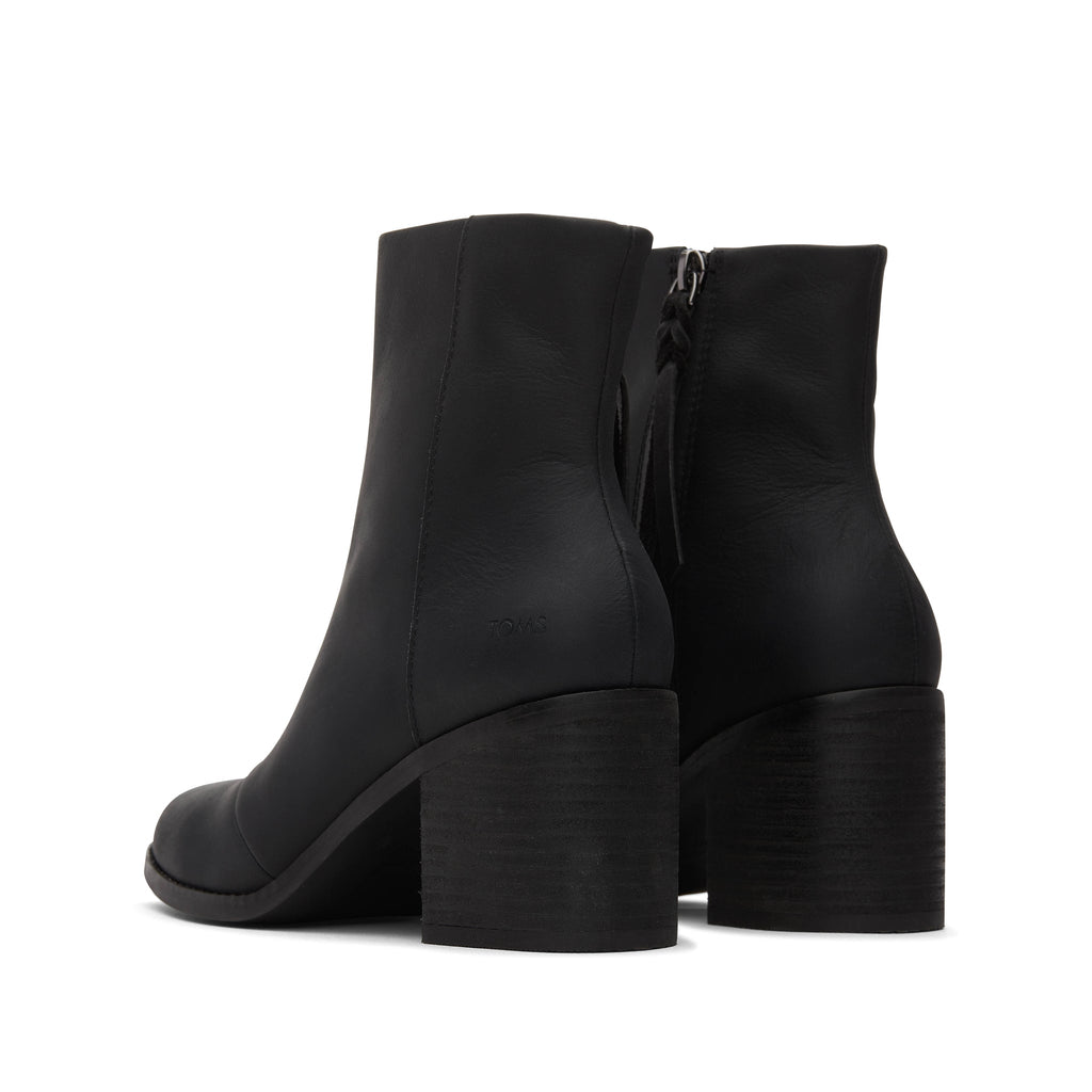 Evelyn Black Leather Heeled Boot Back View