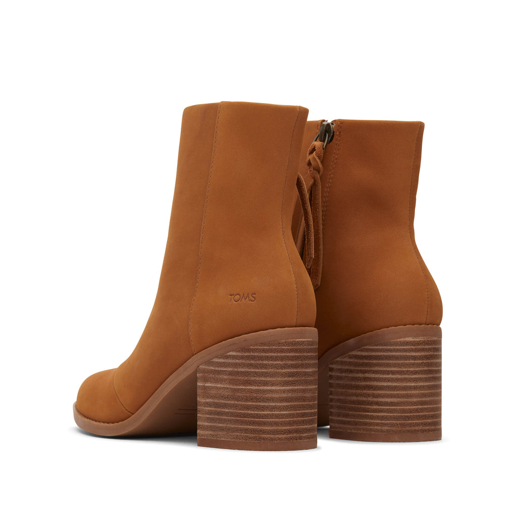 Evelyn Tan Leather Heeled Boot Back View