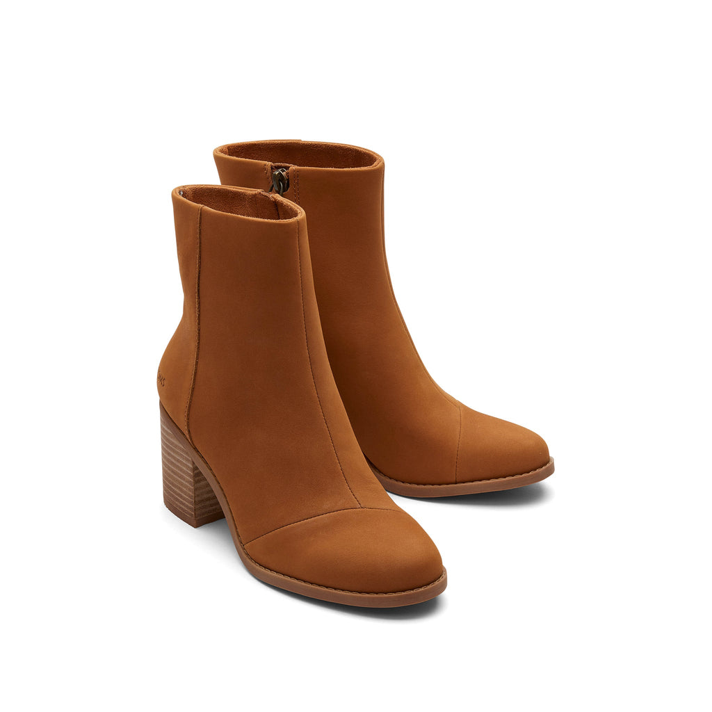 Evelyn Tan Leather Heeled Boot Front View