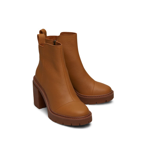 Rya Tan Leather Heeled Boot Front View