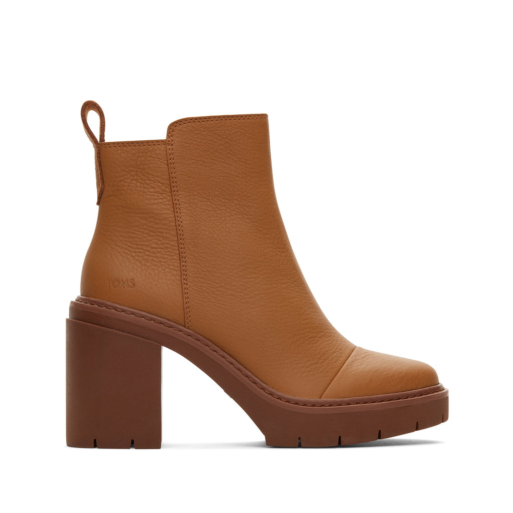 Rya Tan Leather Heeled Boot Side View