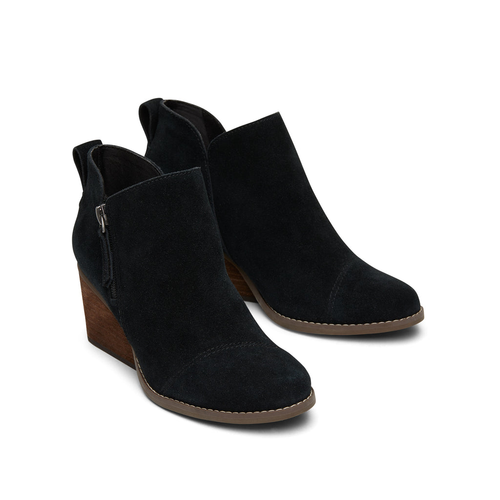 Goldie Black Suede Wedge Boot Front View