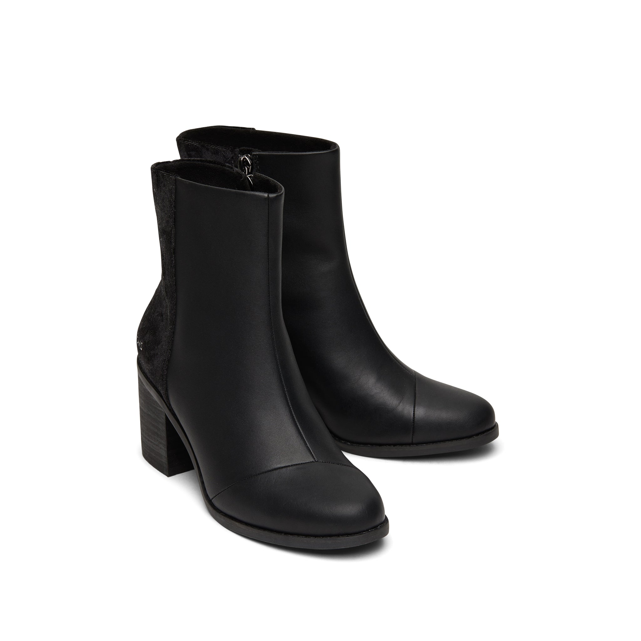 Evelyn Black Suede and Plush Foil Heeled Boot Front View