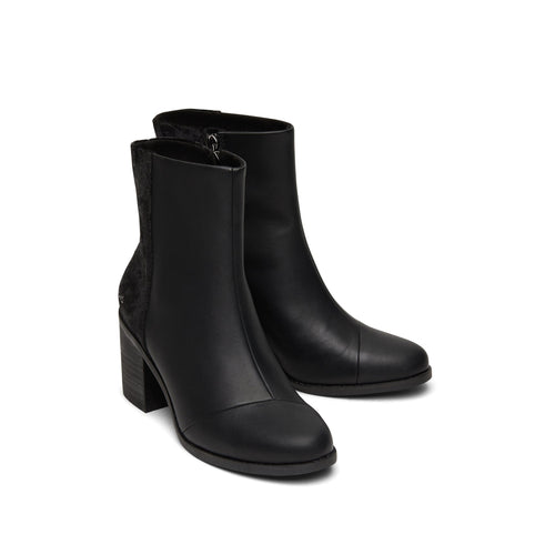 Evelyn Black Suede and Plush Foil Heeled Boot Front View