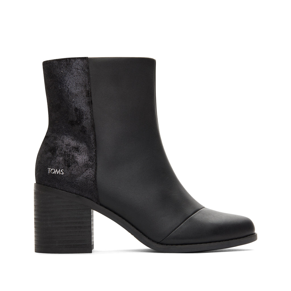 Evelyn Black Suede and Plush Foil Heeled Boot Side View