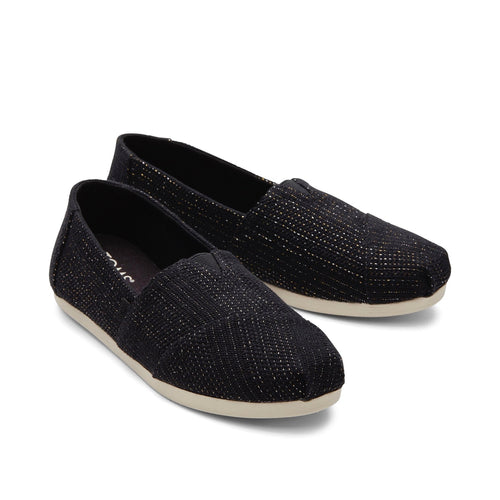 Alpargata Black Metallic Stripe Linen Front View