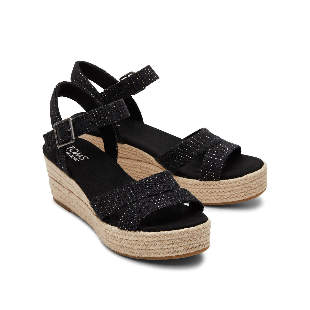 Audrey Black Metallic Wedge Sandal Front View