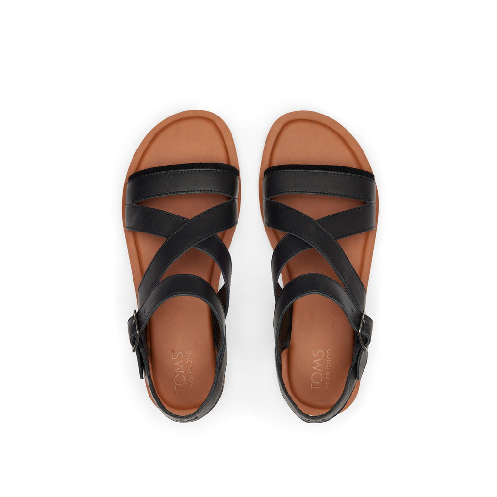 Sloane Black Leather Strappy Sandal Top View