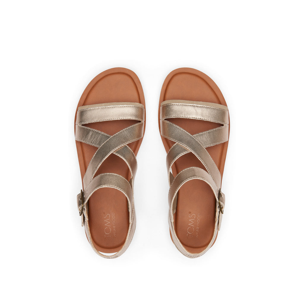 Sloane Gold Leather Strappy Sandal Top View