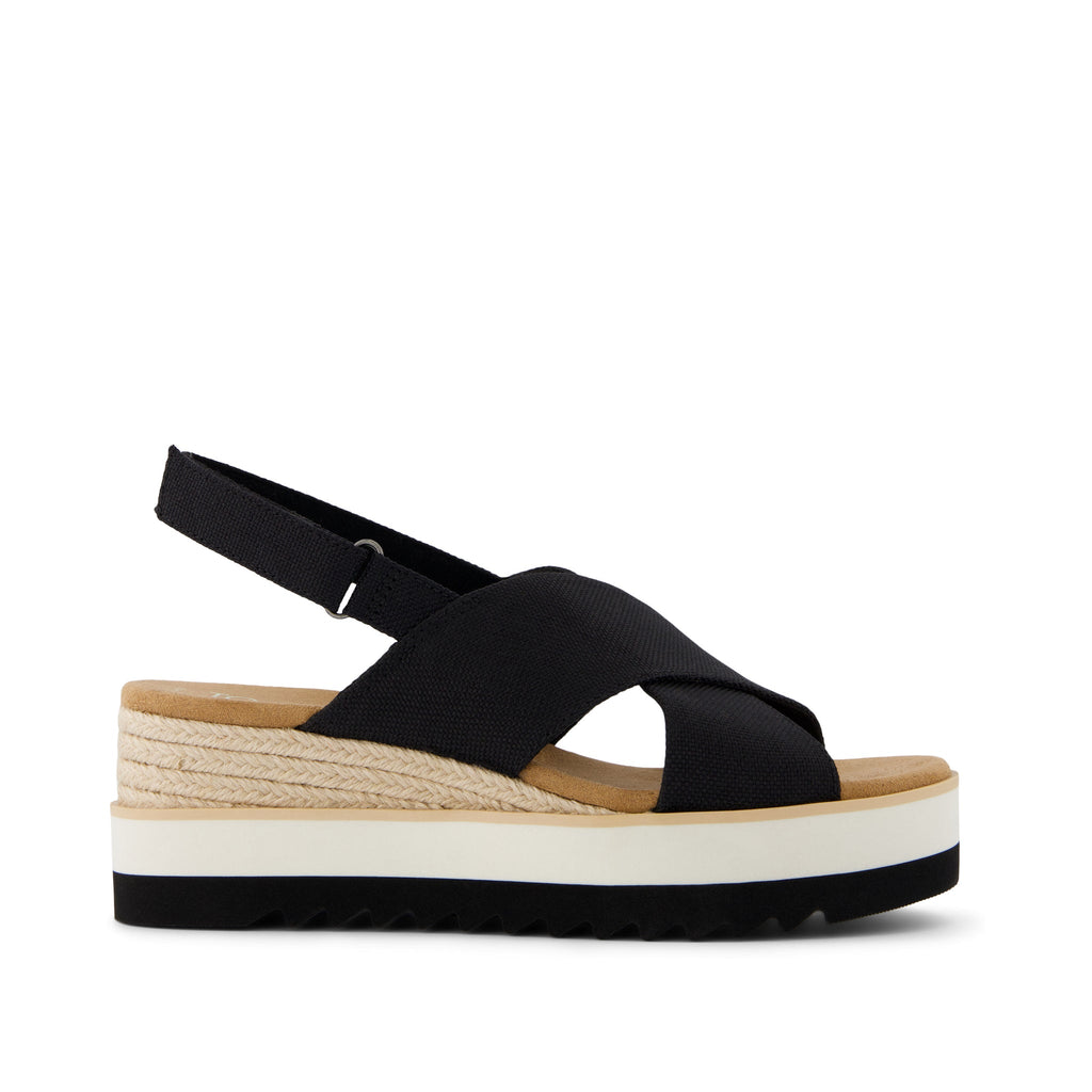 Diana Crossover Black Wedge Sandal Side View