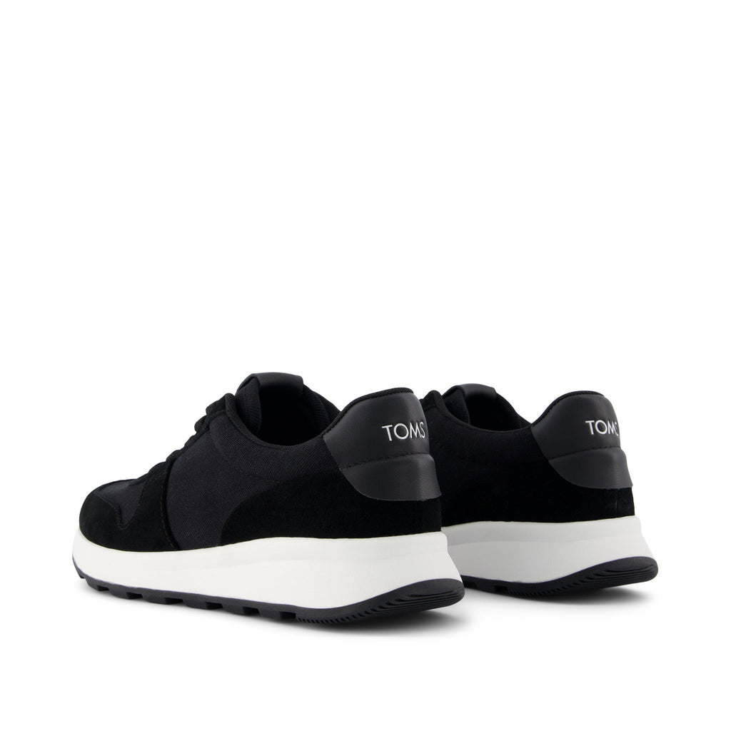TRVL Lite Retro Runner Black Suede Water Repellent Sneaker Back View
