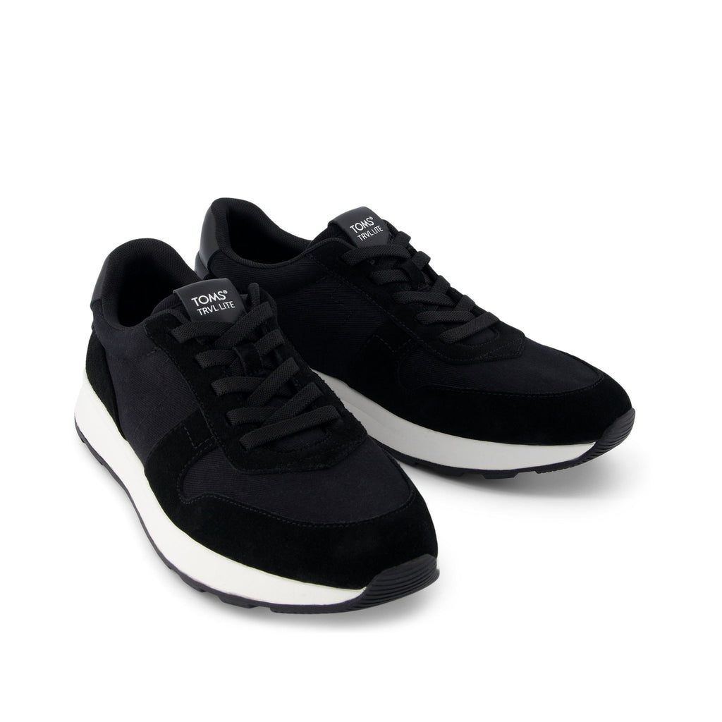 TRVL Lite Retro Runner Black Suede Water Repellent Sneaker Front View