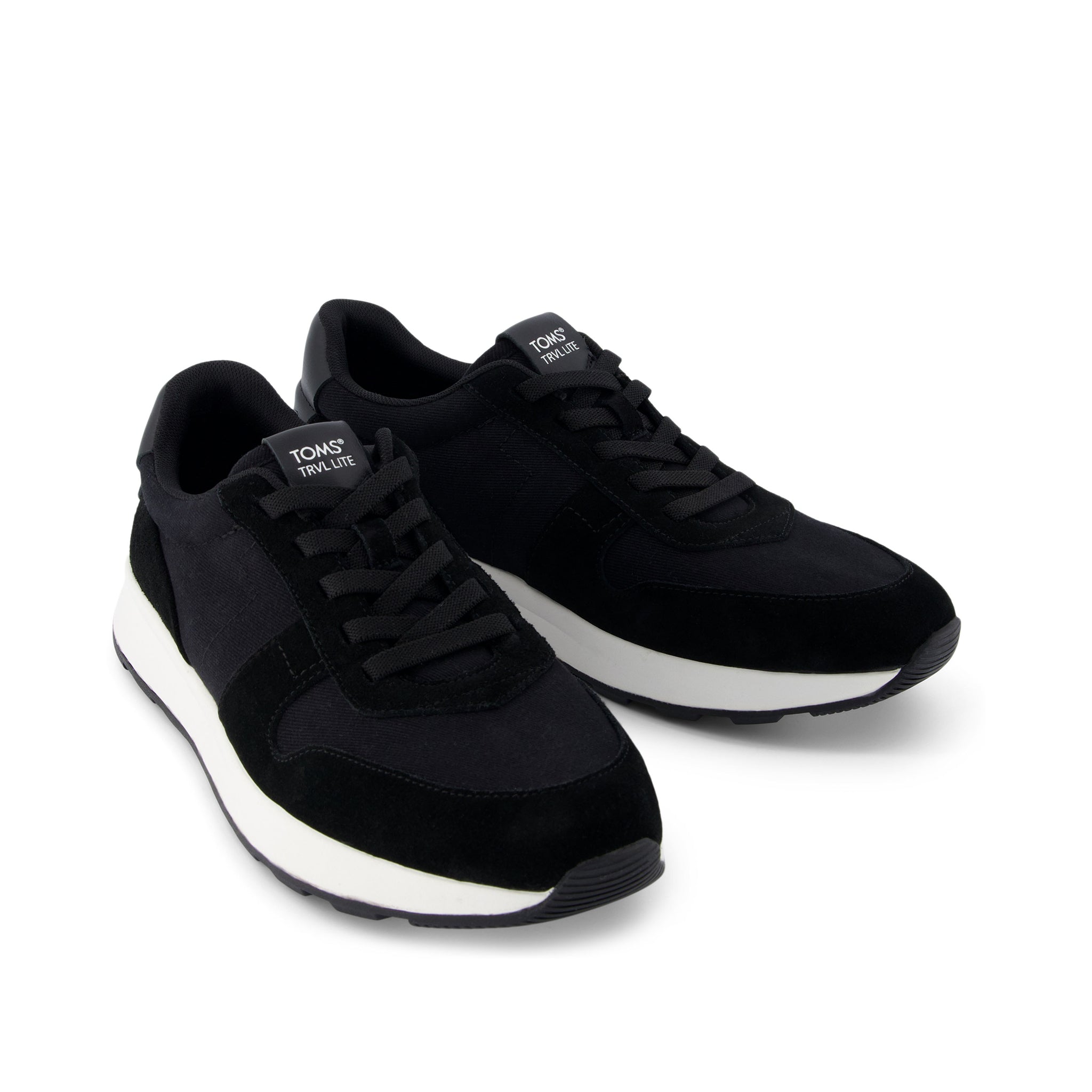 TRVL Lite Retro Runner Black Suede Water Repellent Sneaker Front View