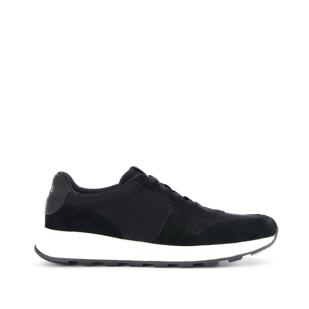 TRVL Lite Retro Runner Black Suede Water Repellent Sneaker Side View