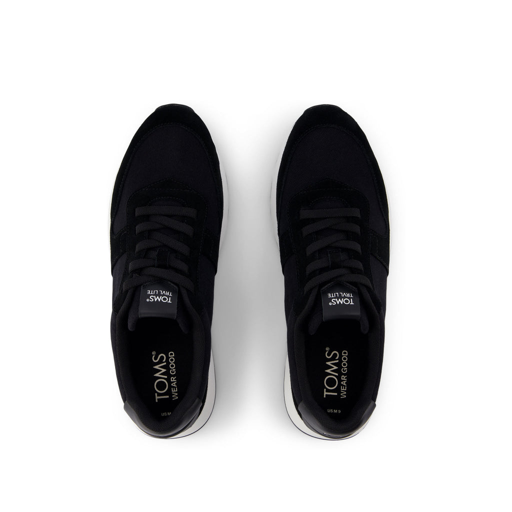 TRVL Lite Retro Runner Black Suede Water Repellent Sneaker Top View