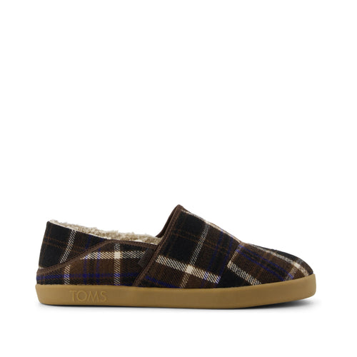 Camden Convertible Slipper - Chocolate Brown Cozy Plaid Side View