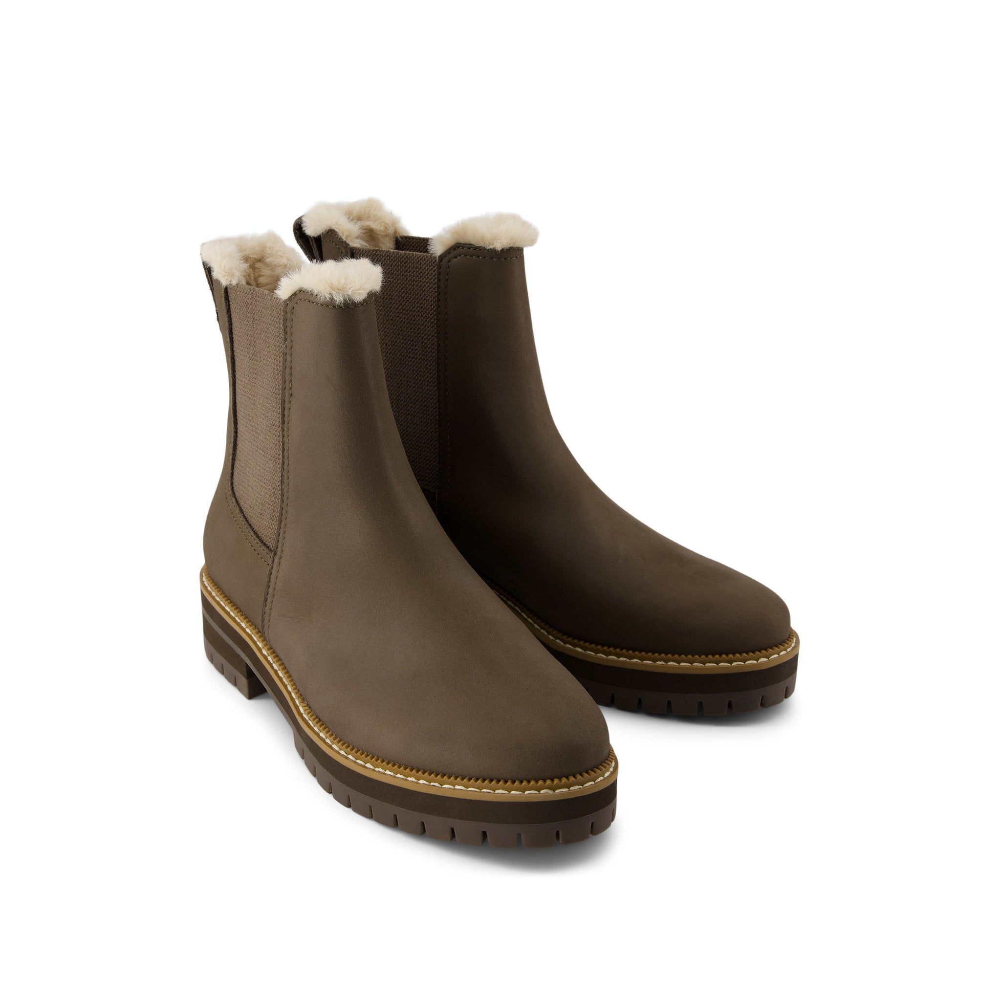 Bennet Boot - Water Resistant  Canteen Nubuck Leather Faux Fur Front View