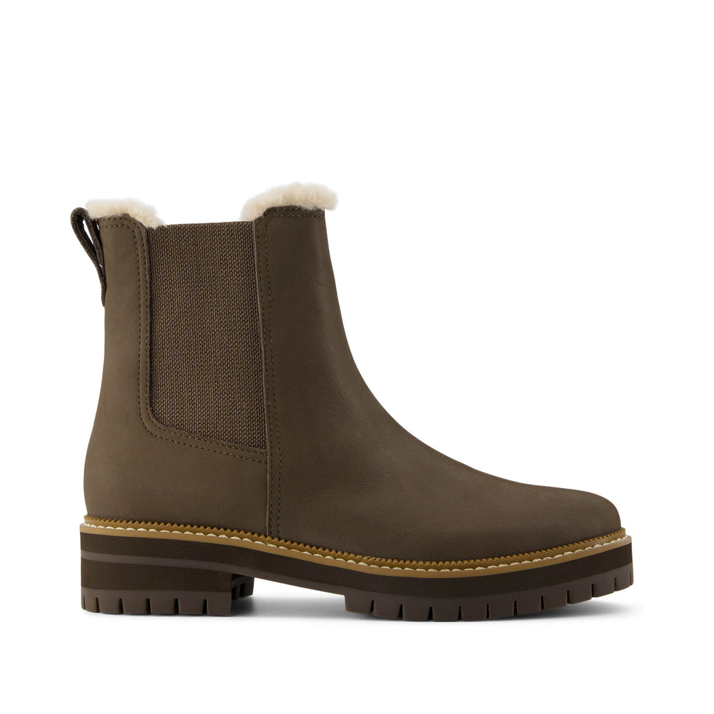 Bennet Boot - Water Resistant  Canteen Nubuck Leather Faux Fur Side View
