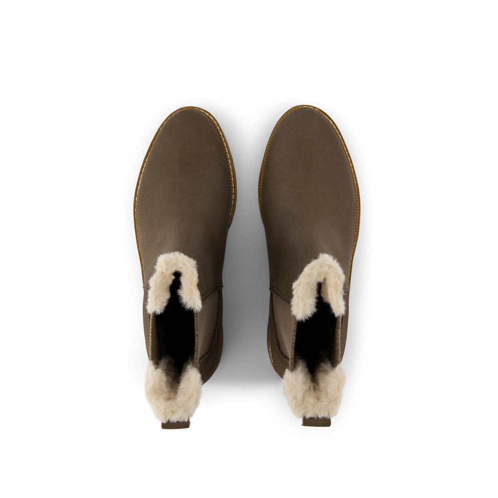 Bennet Boot - Water Resistant  Canteen Nubuck Leather Faux Fur Top View