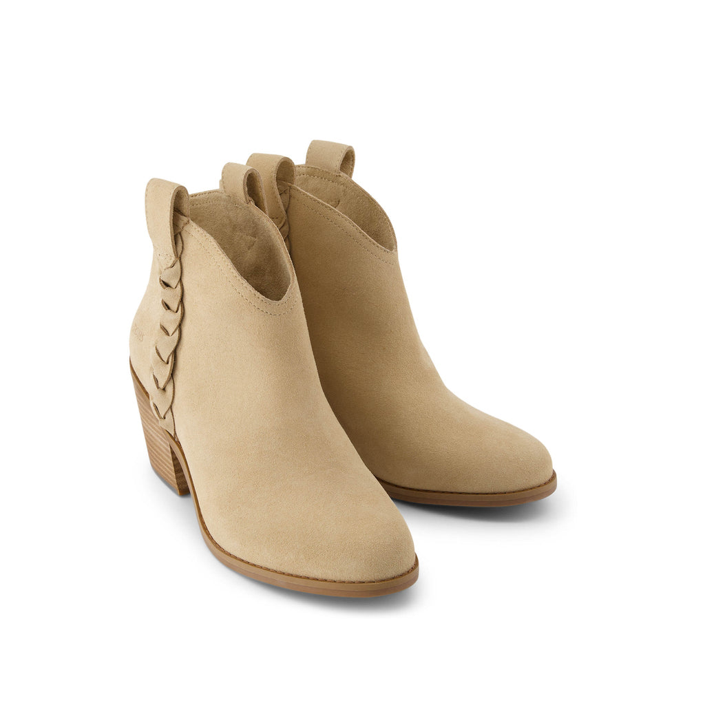 Constance Oatmeal Suede/Braid Boot Front View