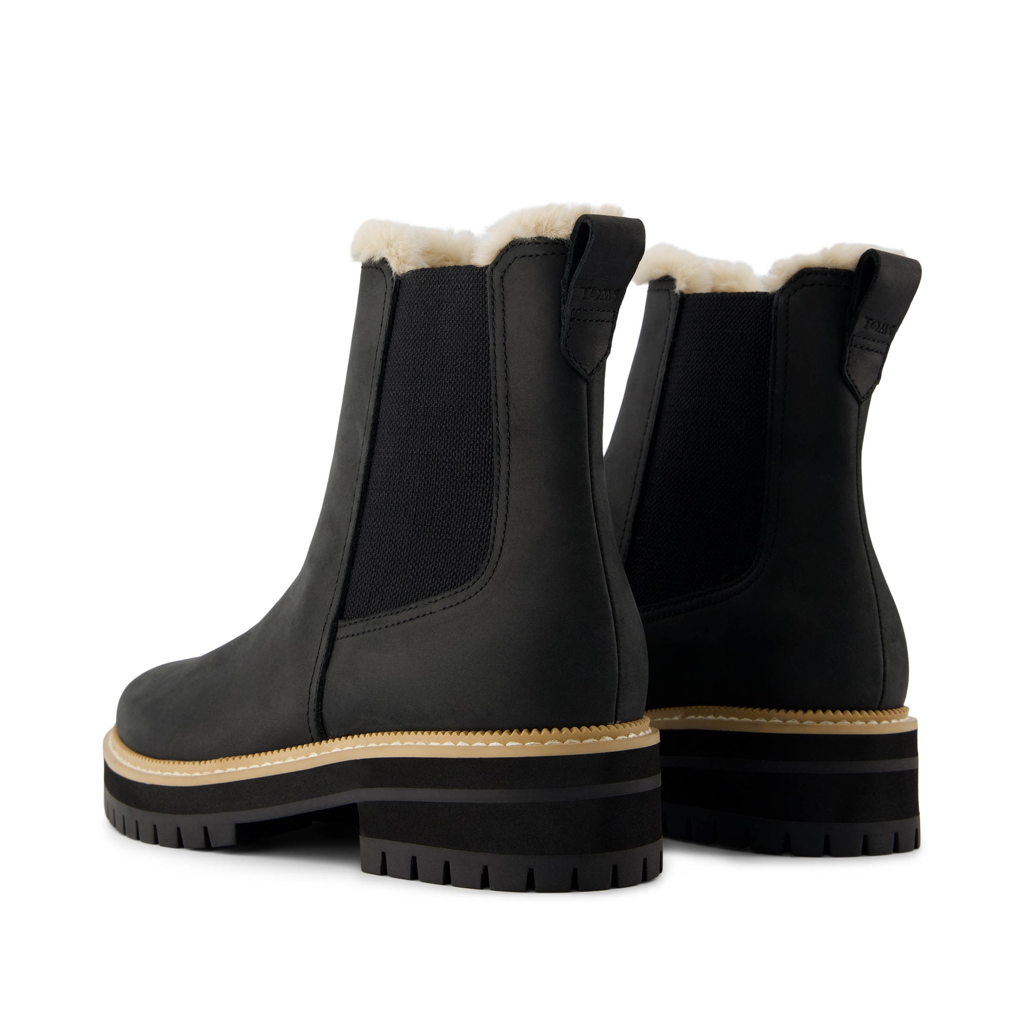Bennet Boot - Water Resistant Black Leather Faux Fur Back View