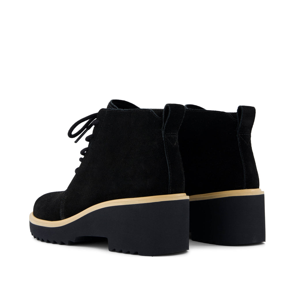 Maude Lace Up Black Suede Wedge Boot Back View