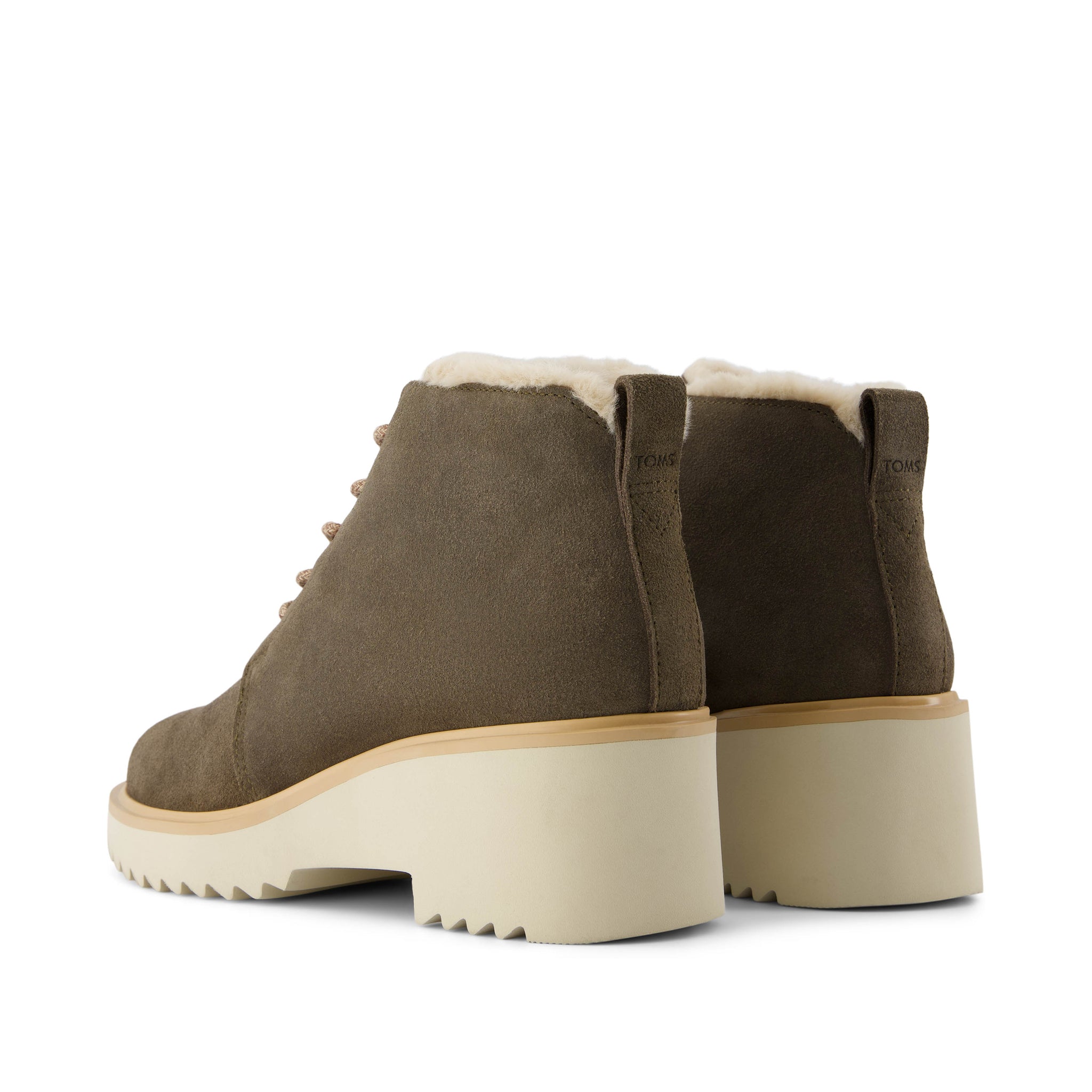 Maude Lace Up Olive Suede Faux Fur Wedge Boot Back View