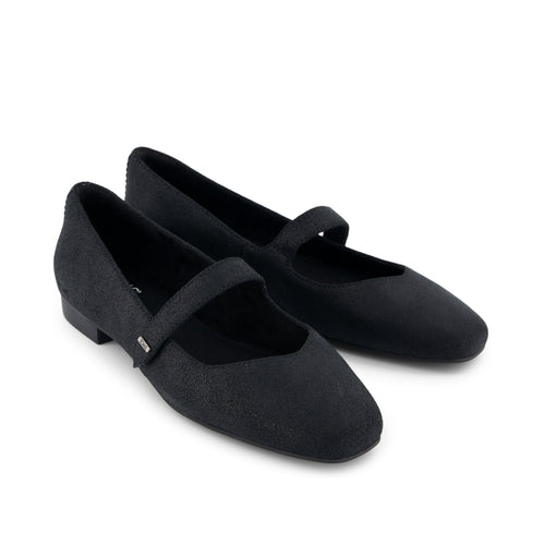 Bianca Black Metallic Suede Flat Front View