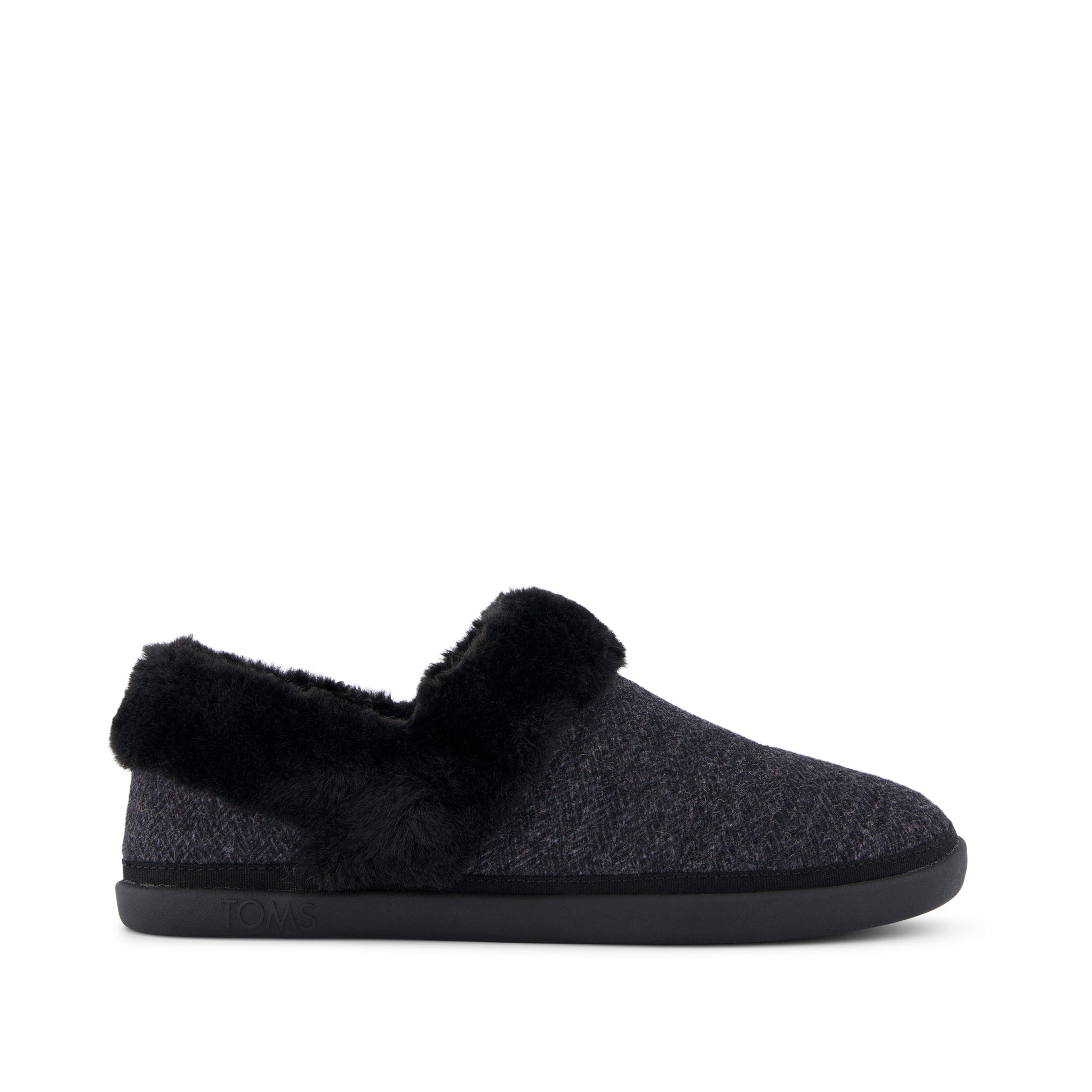 Oslo Covertible Slipper - Black Cozy Herringbone Side View
