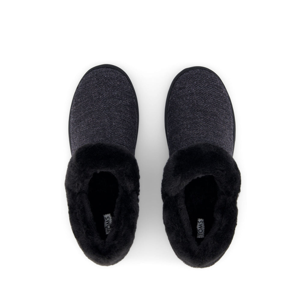 Oslo Covertible Slipper - Black Cozy Herringbone Top View