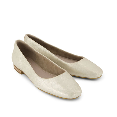 Briella Champagne Metallic Suede Flat Front View