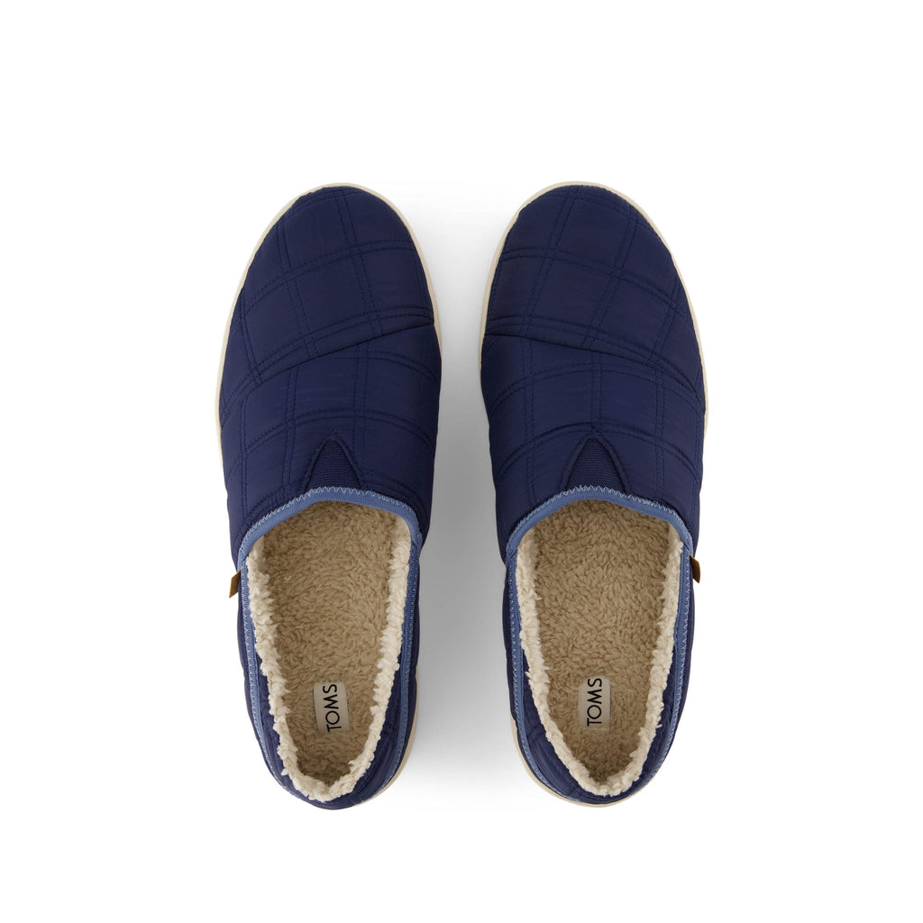 Camden Convertible Slipper - Navy Quilted Woven Top View