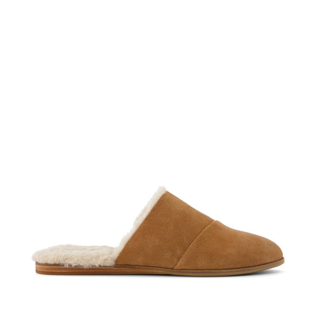 Jade Brown Faux Fur Suede Flat Side View