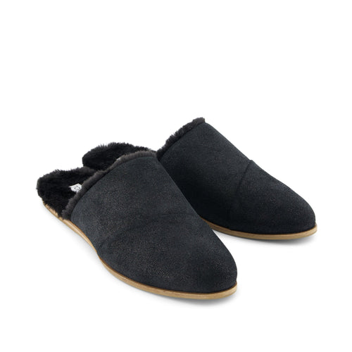 Jade Black Faux Fur Suede Flat Front View