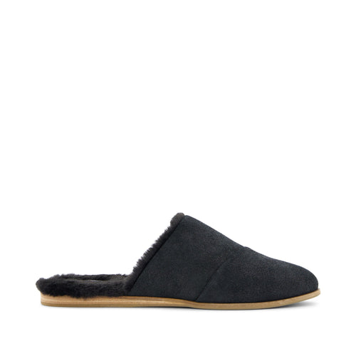 Jade Black Faux Fur Suede Flat Side View