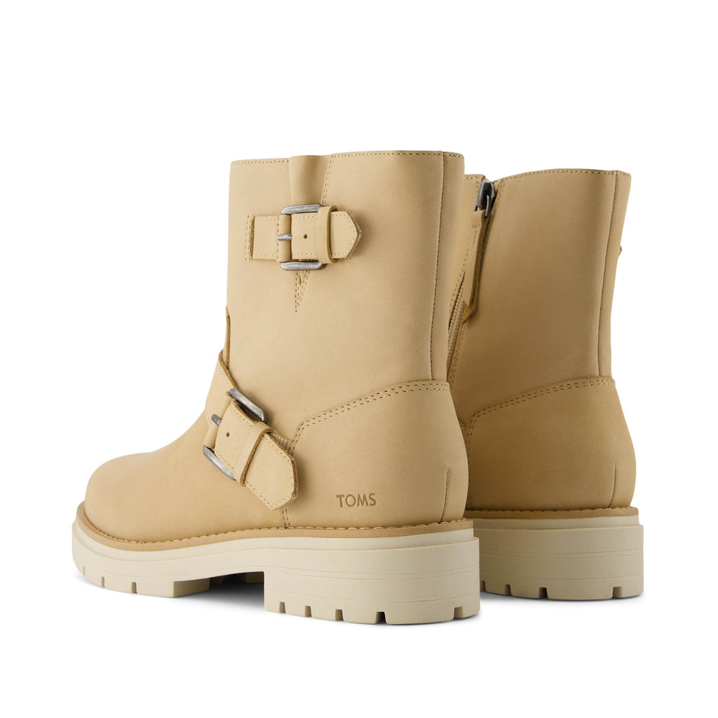 Ionie Moto Boot - Oatmeal Nubuck Leather Back View
