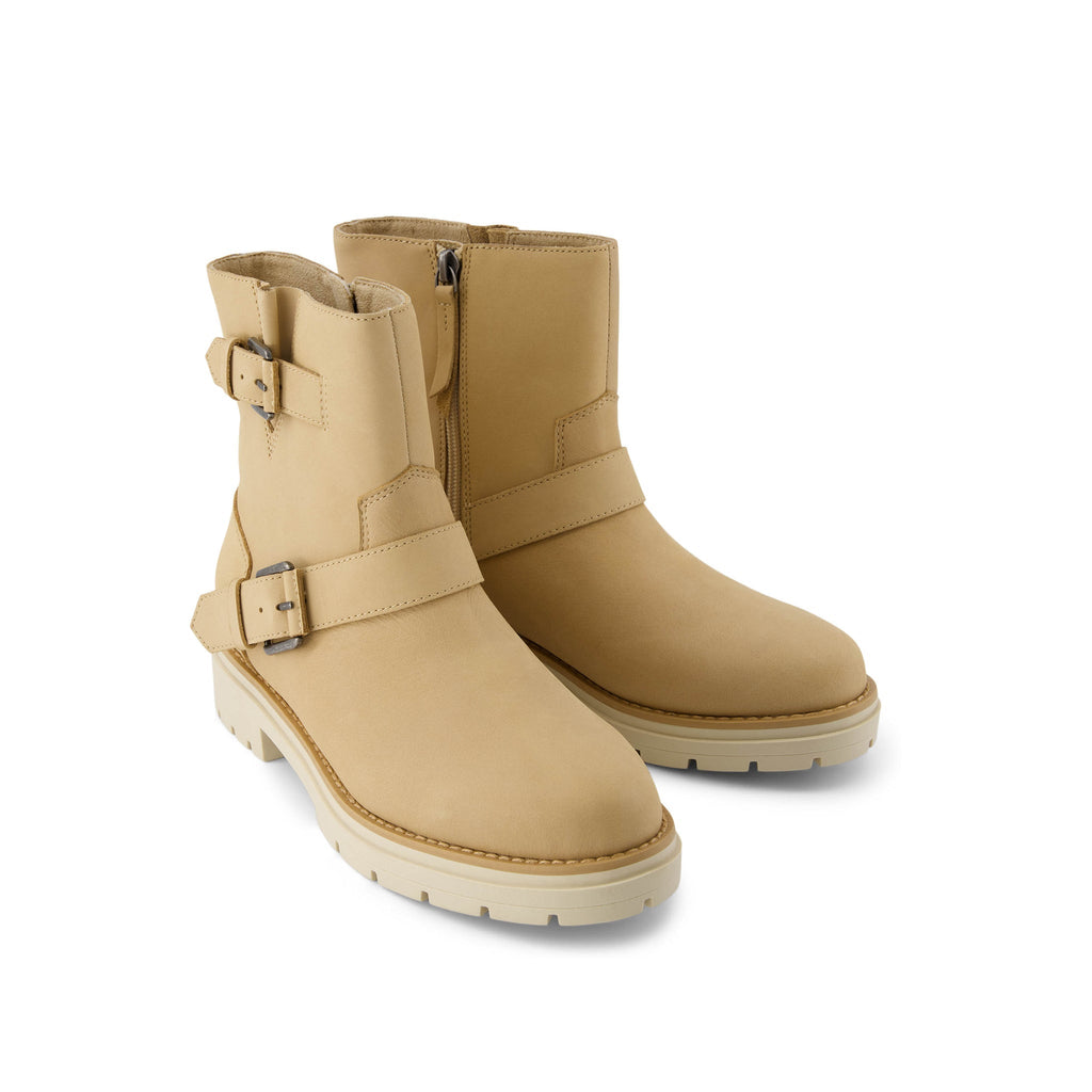 Ionie Moto Boot - Oatmeal Nubuck Leather Front View