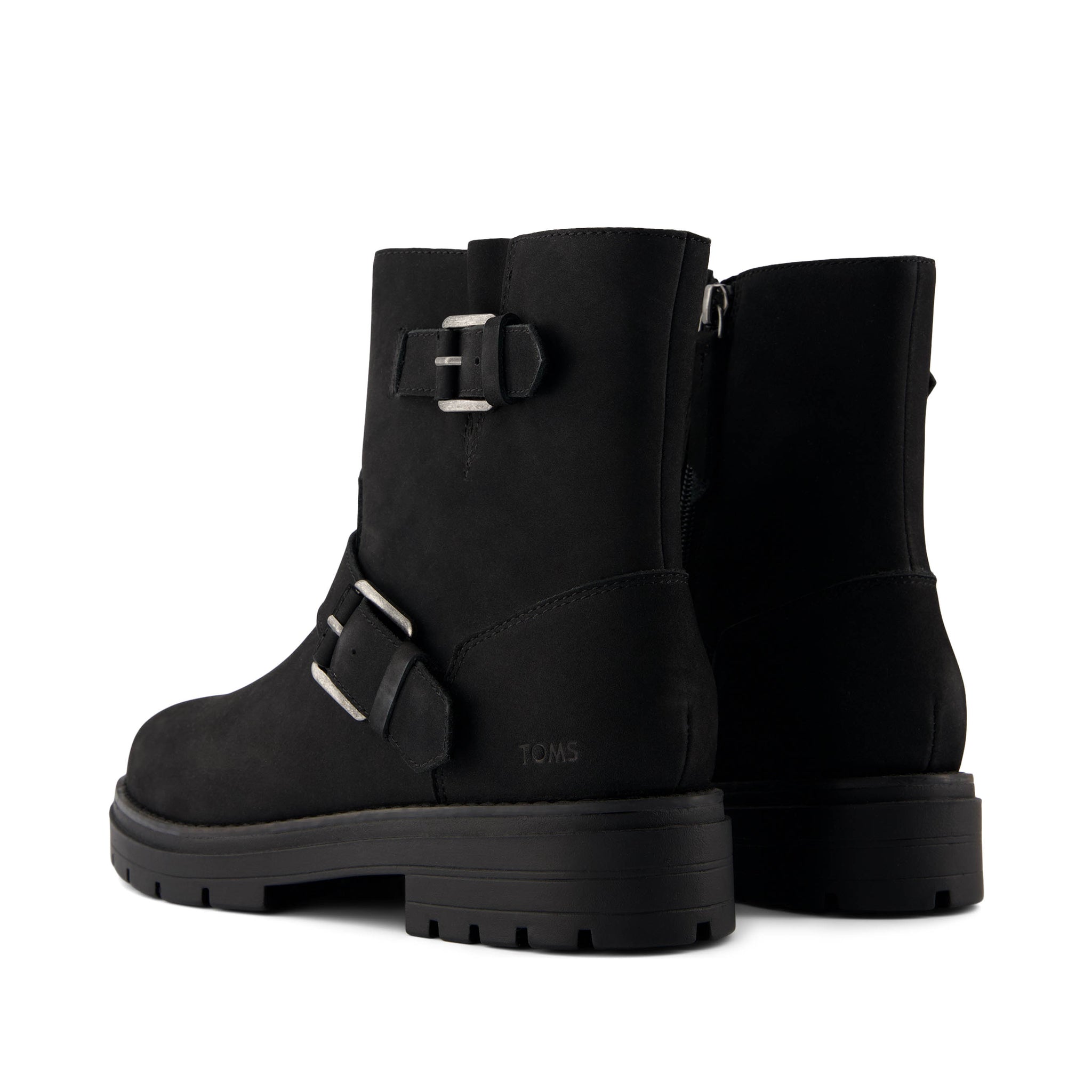 Ionie Moto Boot - Black Nubuck Leather Back View