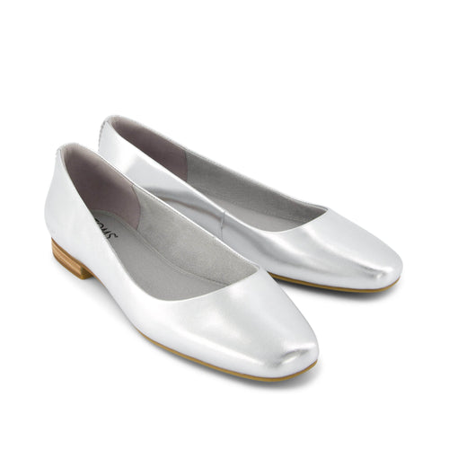 Briella Silver Metallic Leather Flat Front View