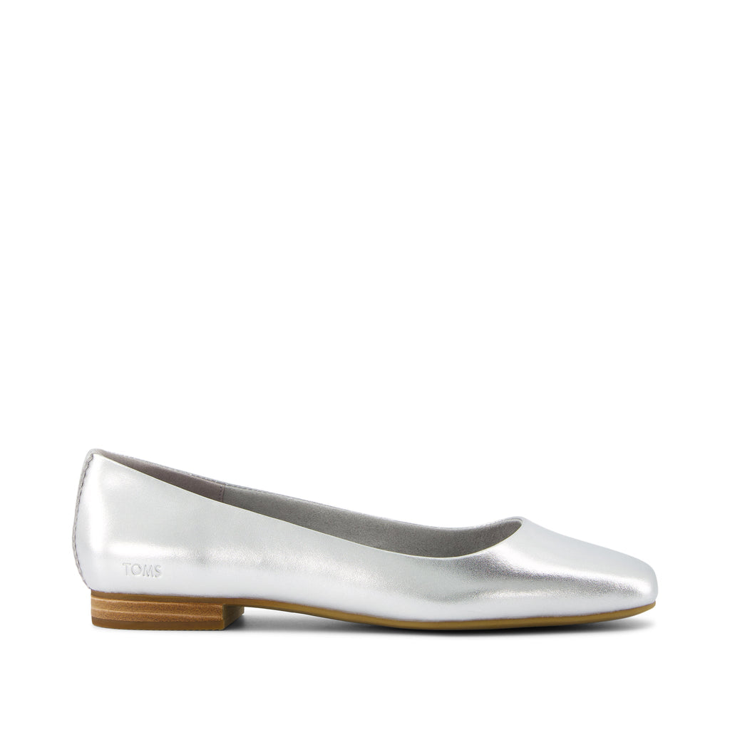 Briella Silver Metallic Leather Flat Side View